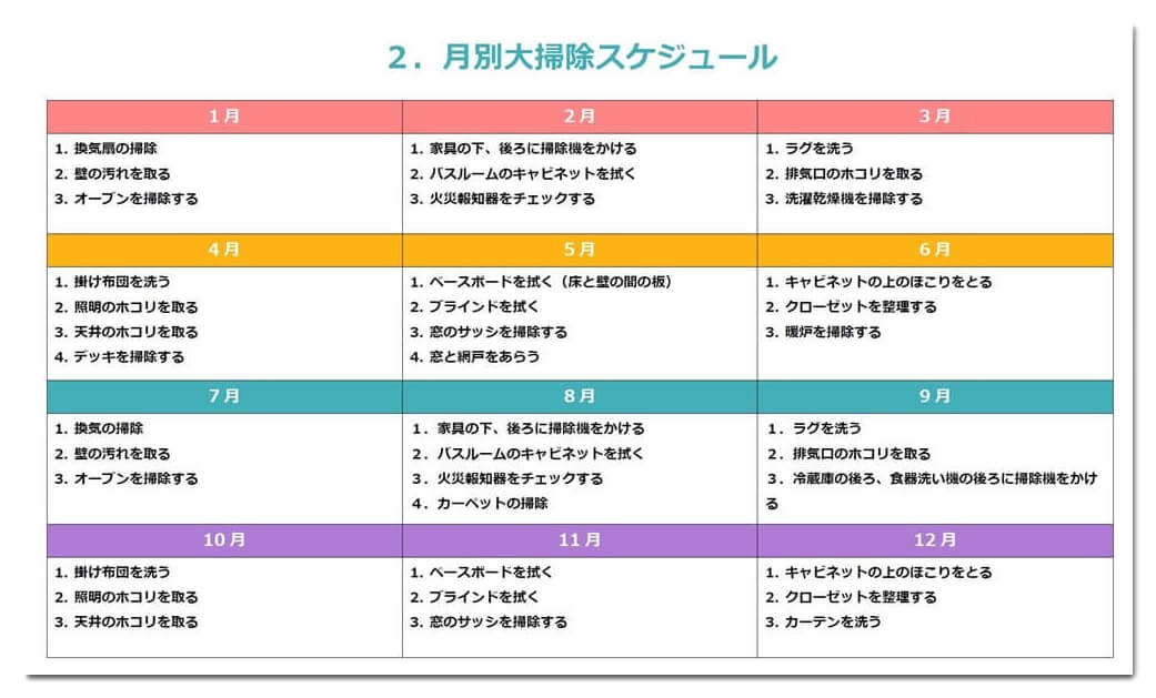 年末の大掃除をしない人のための年間掃除計画表 掃除計画表テンプレート有り ハバグッデイ