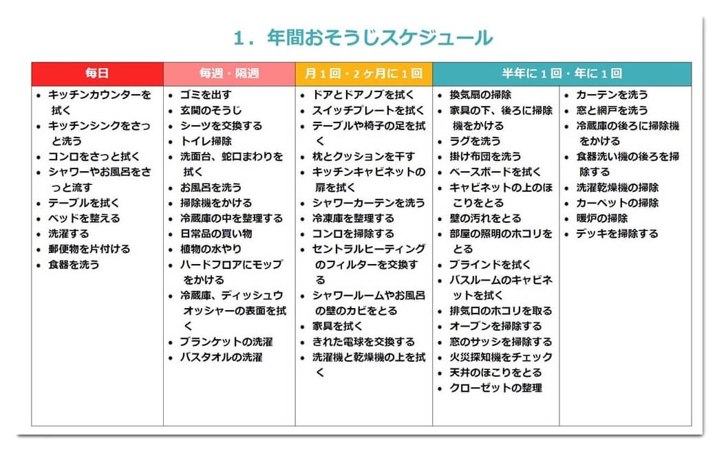 大掃除年間計画表テンプレート