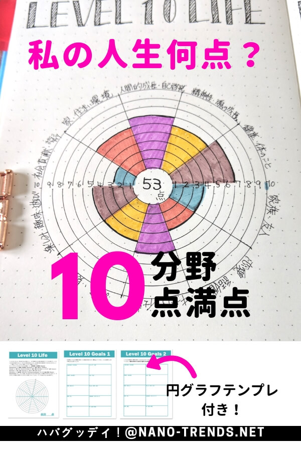 人生に点数を付ける簡単な方法。10分野10点満点で人生の円グラフを作る。